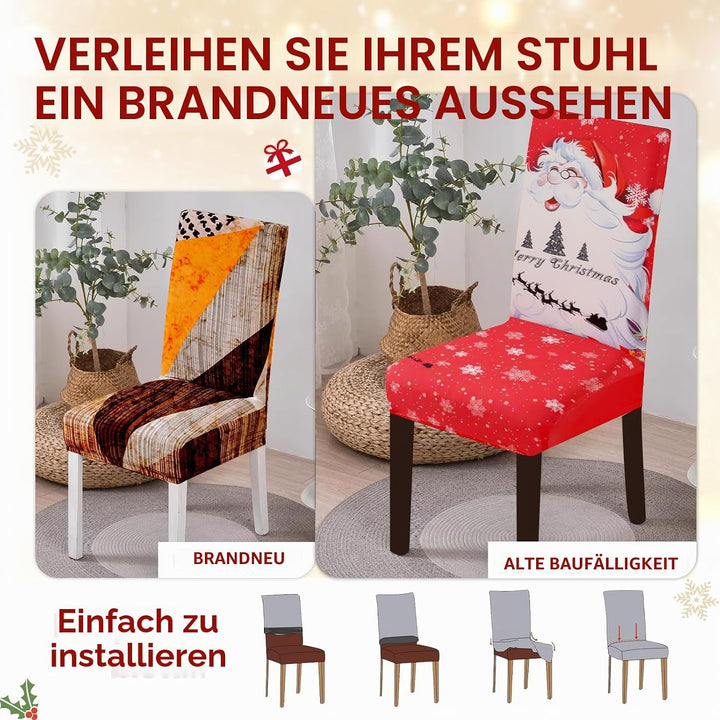 FIGOOO Stuhlhussen Weihnachten 4er Set Stretch Stuhlhussen für Esszimmerstühle Elastisch Moderne Uni