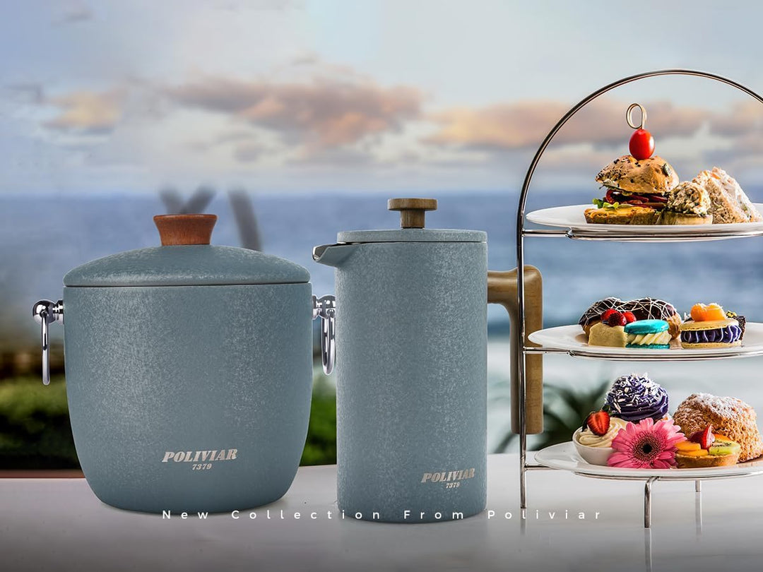 Poliviar French Press Kaffeebereiter 1 Liter/8 Tassen- Doppelwandige Isolierte Kaffeekanne und Teebe