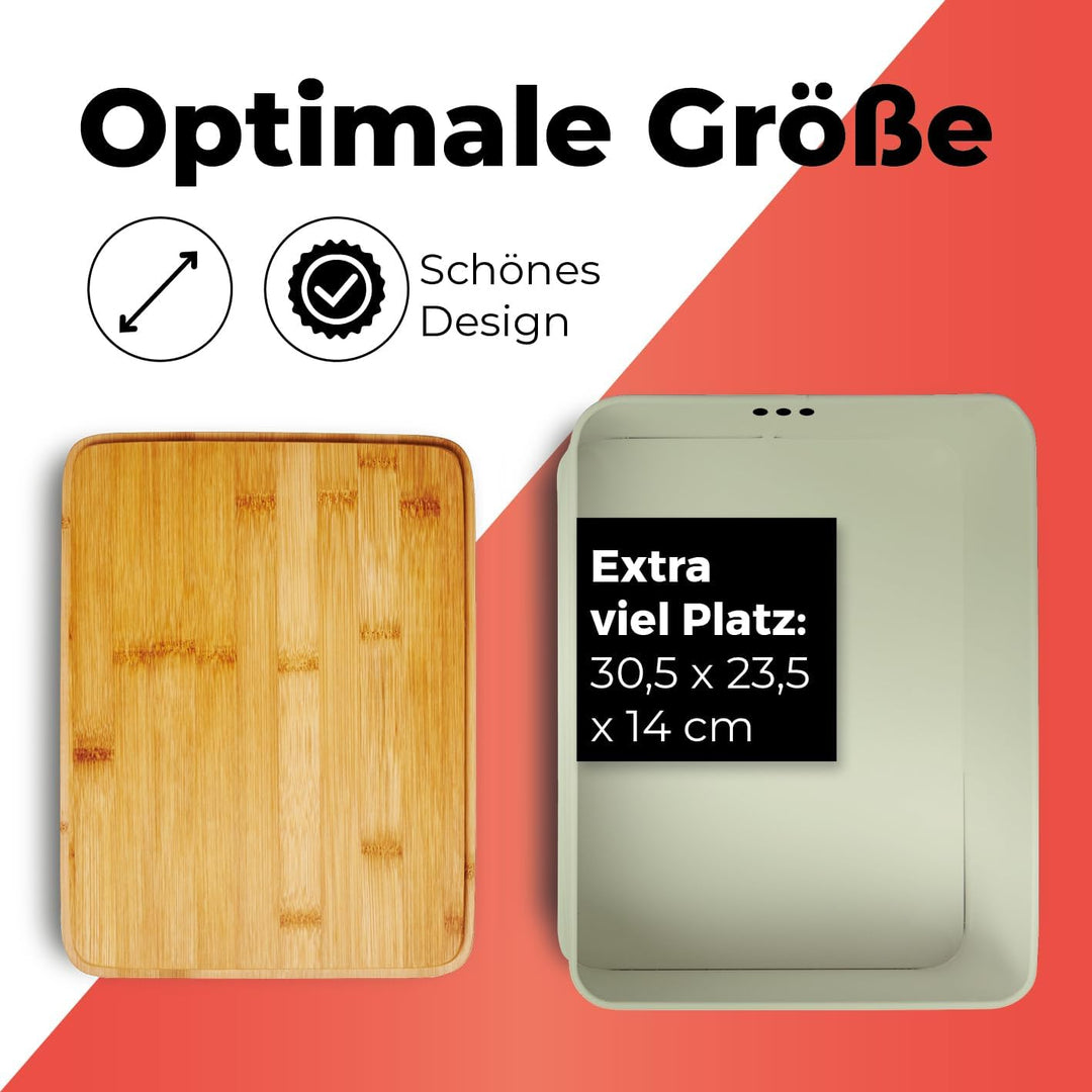 Lumaland Cuisine Brotkasten | Brotdose aus Metall mit Bambus Deckel | Brotbox rechteckig 30,5 x 23,5
