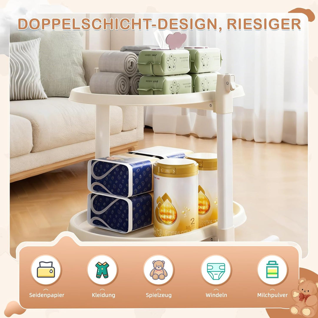 Wickeltisch, Wickelkommode für Baby, Höhenverstellbare Mobiler Baby Wickeltisch mit Stauraum, Tragba