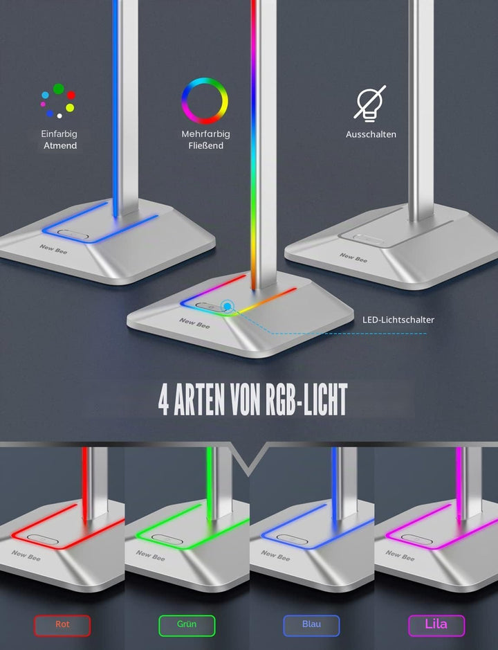 New bee Kopfhörer Ständer RGB Headset Halterung mit USB Typ-C Ladegeräten und Datenübertragung Unive
