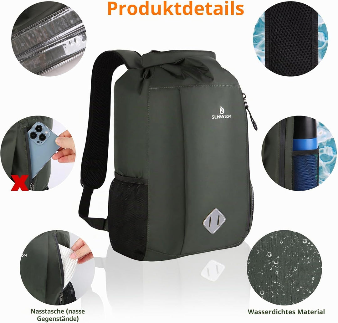 Dry Bag Rucksack,20L IPX8 wasserdichte Rucksack Rolltop mit Handyhülle,Wasserfester Tasche Schwimmen