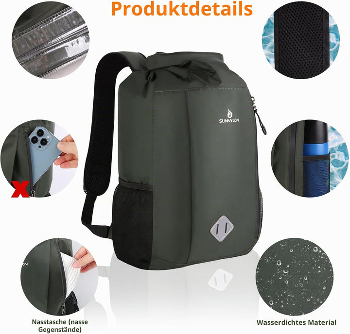 Dry Bag Rucksack,20L IPX8 wasserdichte Rucksack Rolltop mit Handyhülle,Wasserfester Tasche Schwimmen