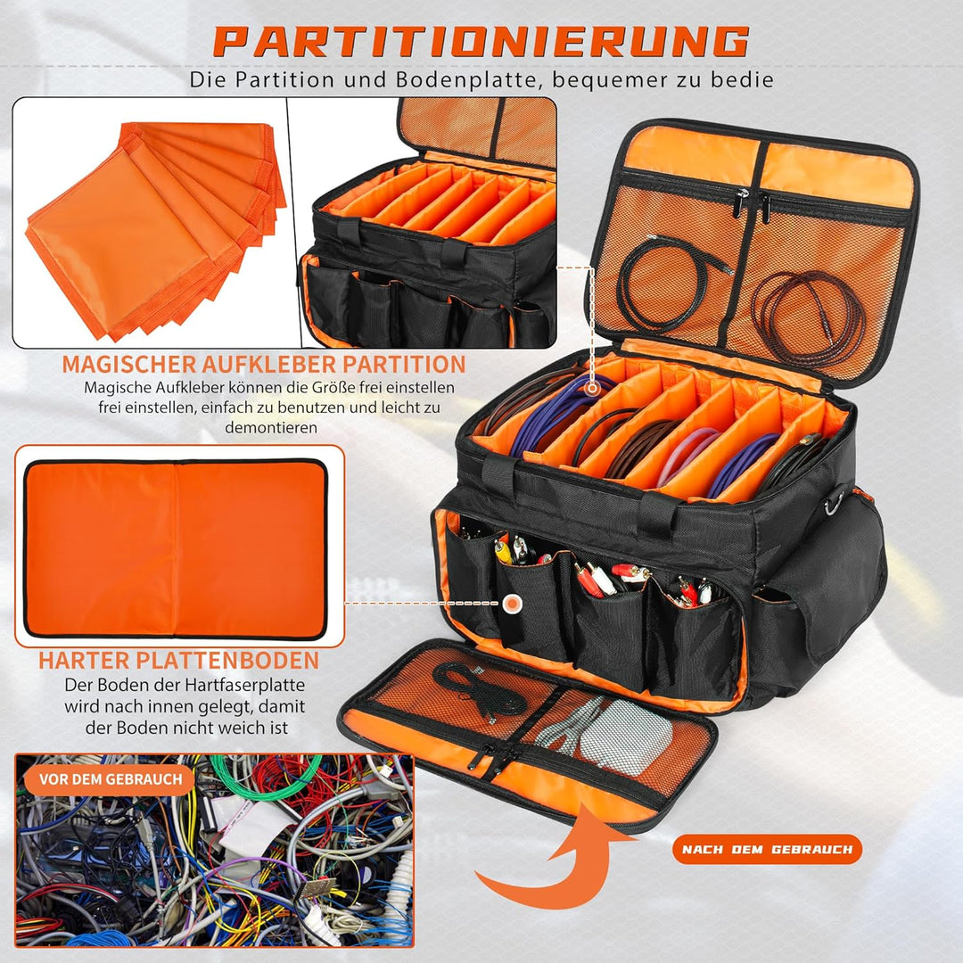 OUUTMEE DJ Tasche, DJ Cable File Bag, verstellbaren Trennwänden und Zwei separaten Taschen, für prof