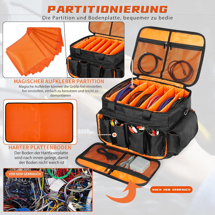 OUUTMEE DJ Tasche, DJ Cable File Bag, verstellbaren Trennwänden und Zwei separaten Taschen, für prof