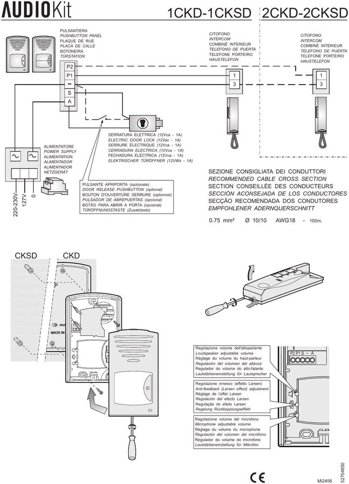 ROCOM 1CKDS Türsprechanlage Einfamilienhaus adernsparende 2 Drahttechnik, 10 W, 240 V