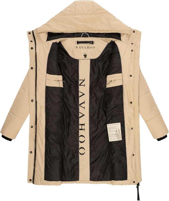 Navahoo Damen Wintermantel kurzer Steppmantel mit Kapuze Zuckertatze XIV XS-XXL L Beige, L Beige