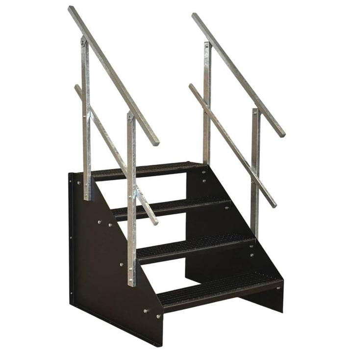 SRM Design 4 Stufen Standtreppe mit beidseitigem Geländer robuste Wangentreppe Gitterrosttreppe Auss