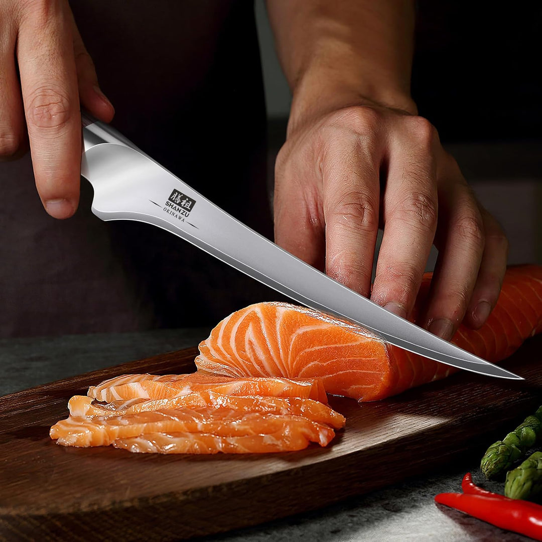 SHAN ZU Filetiermesser 18 cm, Scharfes Ausbeinmesser für Fleisch, Japanischem 10Cr15Mov-Superhartsta