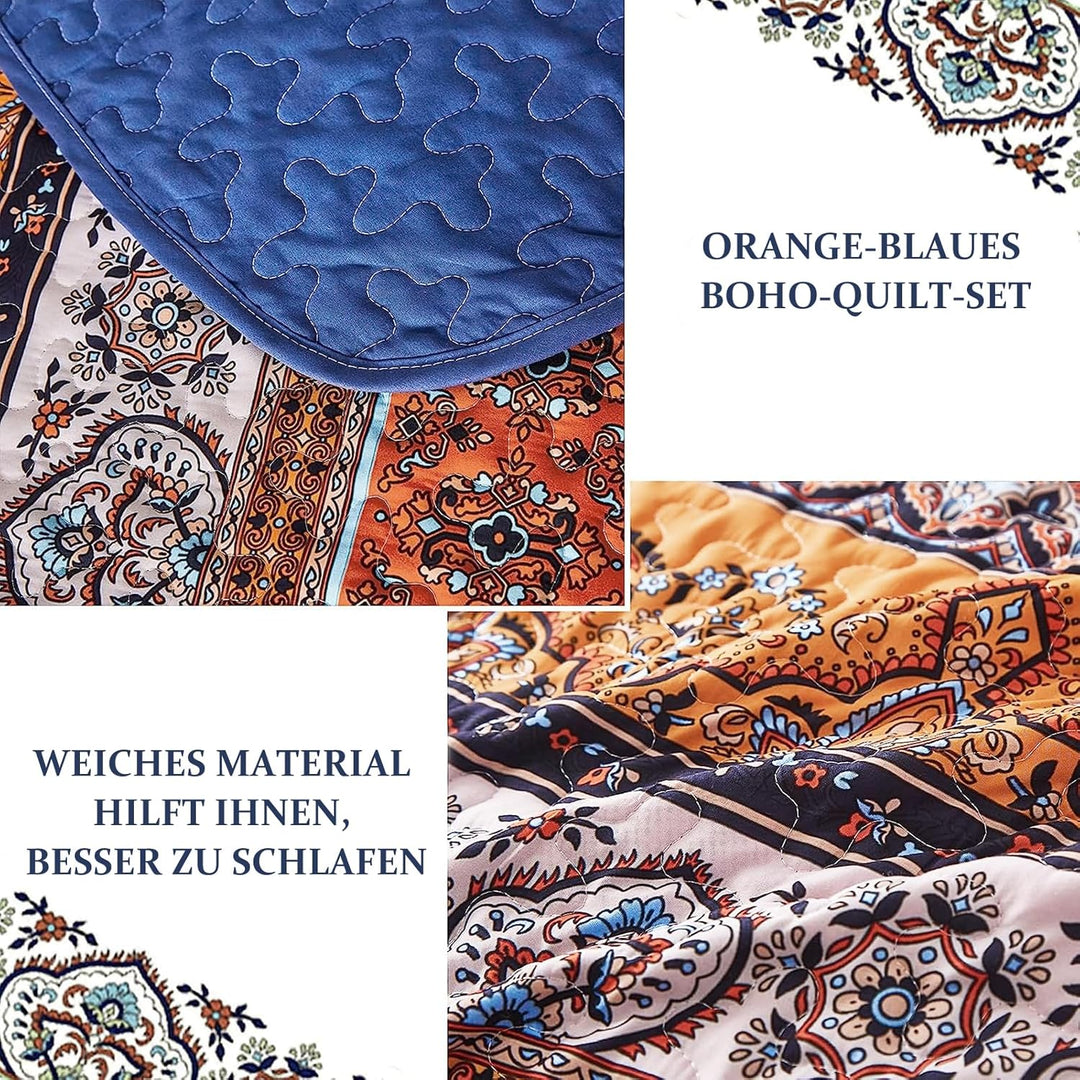 WONGS BEDDING Tagesdecke 220x240 Bettüberwurf Boho Decke Steppdecke 3 Teilig Doppelbett Gesteppt Bet