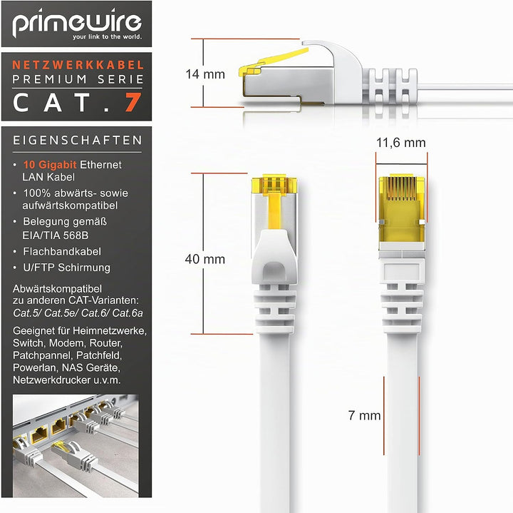 30m CAT 7 Netzwerkkabel Flach - Ethernet Kabel - Gigabit Lan 10 Gbit s - Patchkabel - Flachbandkabel