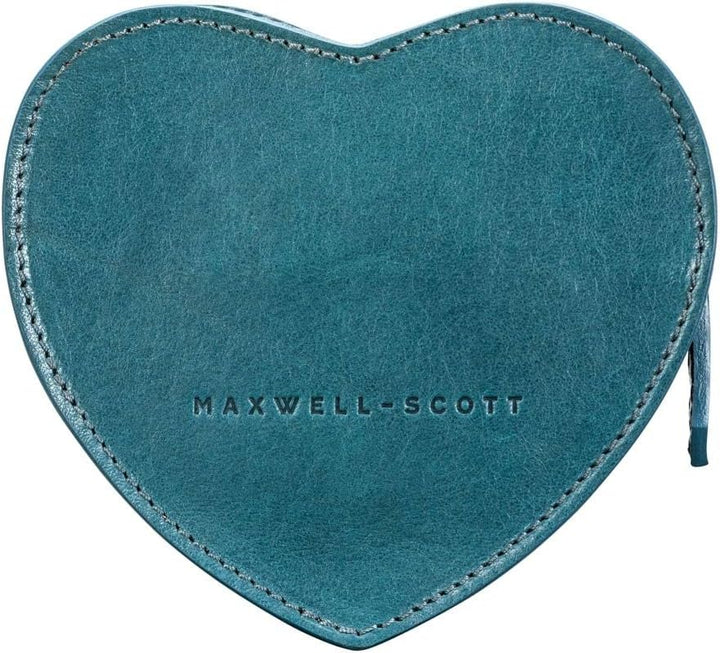 Maxwell Scott Herzförmiges Damen Leder Handtaschenetui MirabellaL in Petrol Blau, Petrol Blau
