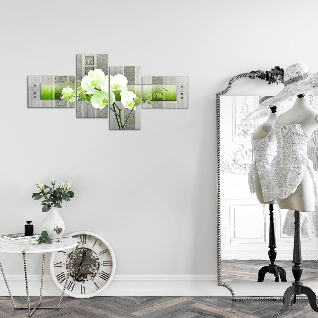 Runa Art Bild Modern Blumen Orchidee - Made in Germany - Wandbilder Abstrakt Grün Grau 4 Teilig 2046