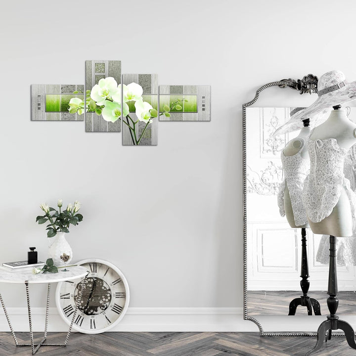 Runa Art Bild Modern Blumen Orchidee - Made in Germany - Wandbilder Abstrakt Grün Grau 4 Teilig 2046