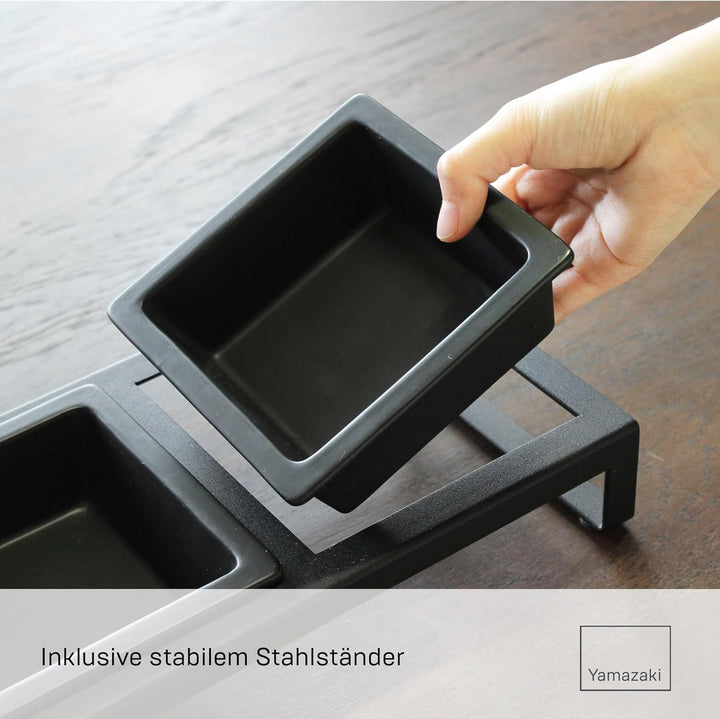 YAMAZAKI Tower' 4745 Futternapfset mit Ständer für Katzen und kleine Hunde, je 300 ml, Stahl, Kerami
