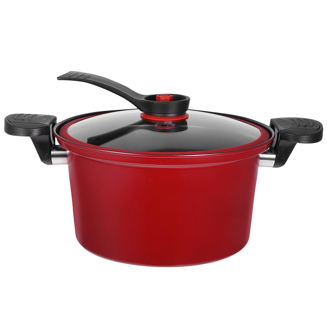 Angoily Niederdrucktopf 23cm Rot mit Glasdeckel Mikrowellen Schnellkochtopf aus Bruchfestem Material