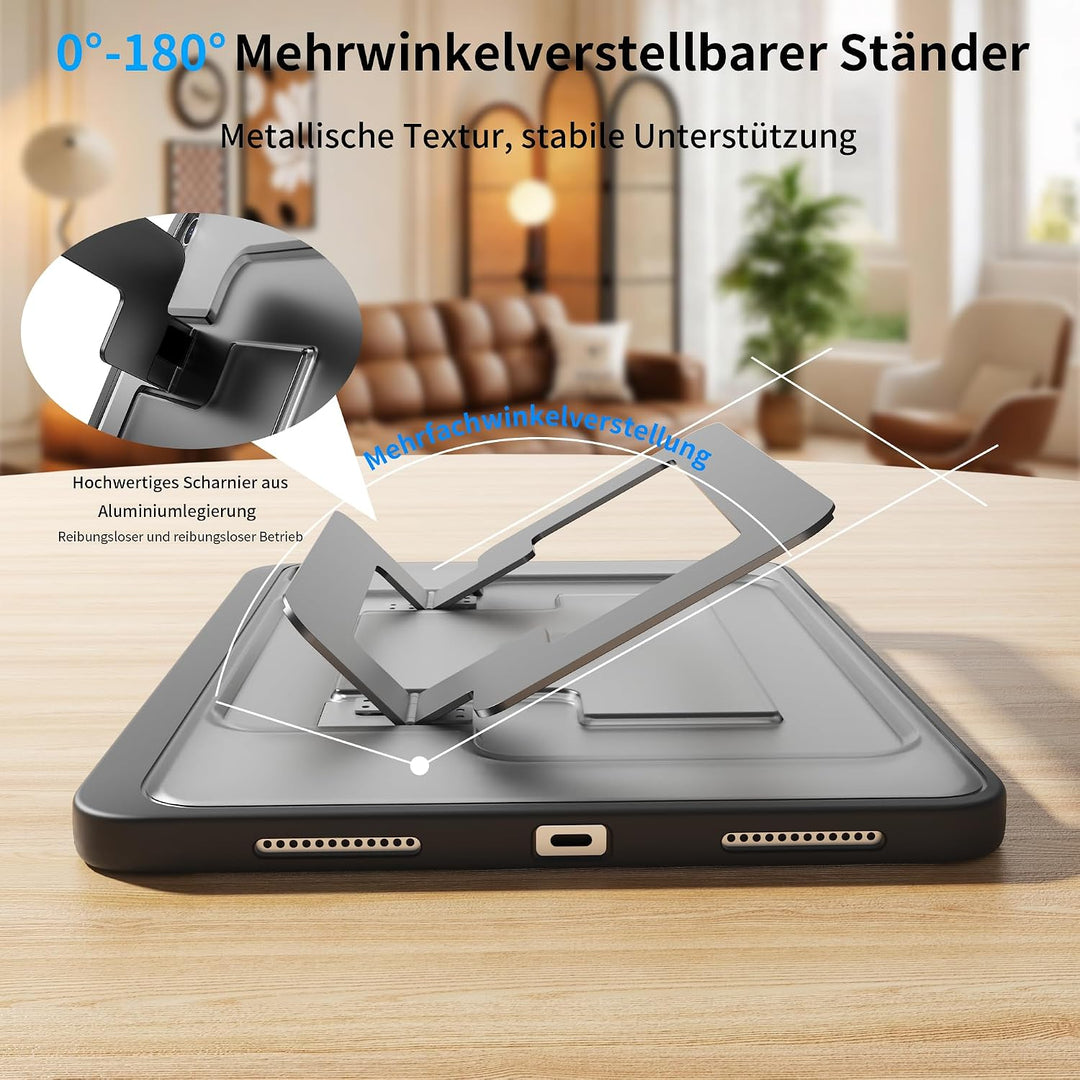 Hülle für iPad 11. / 10. Gen (A16 2025/2022), Metallständer, Schwarz | Multifunktionaler Ständer aus