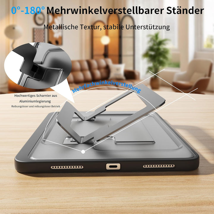 Hülle für iPad 11. / 10. Gen (A16 2025/2022), Metallständer, Schwarz | Multifunktionaler Ständer aus