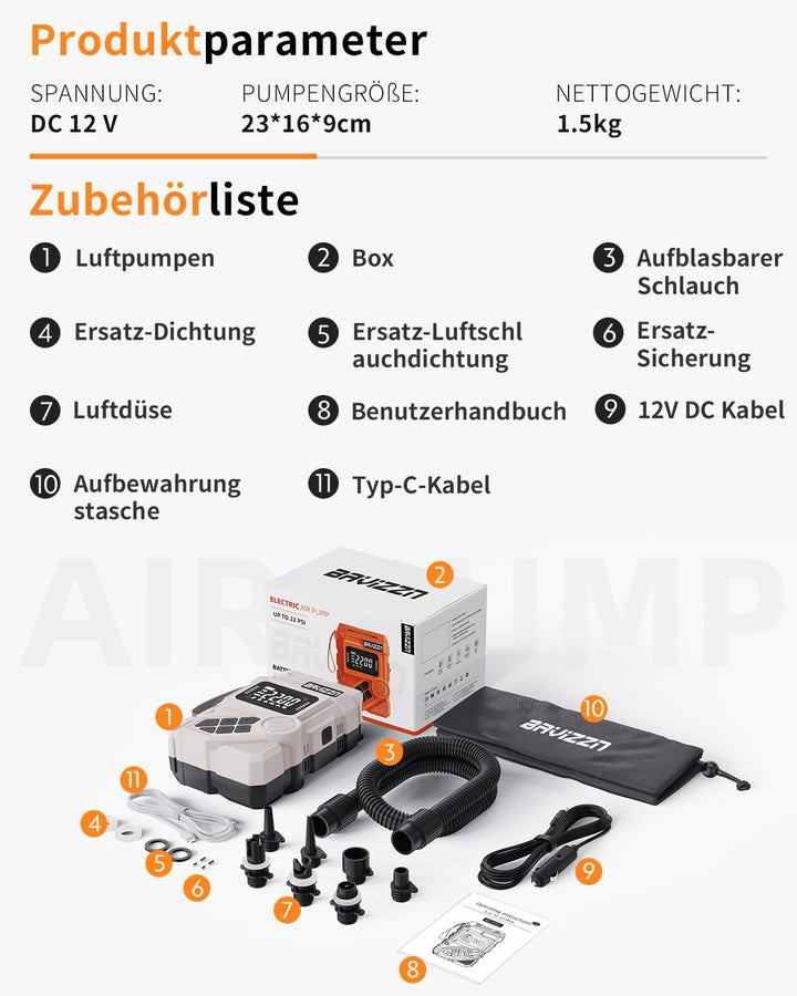 Sup Pumpe Elektrische Akku 22PSI Elektrische Sup pumpe Mit Akku 59.2WH 12DC Typ-C-Anschluss Inflator