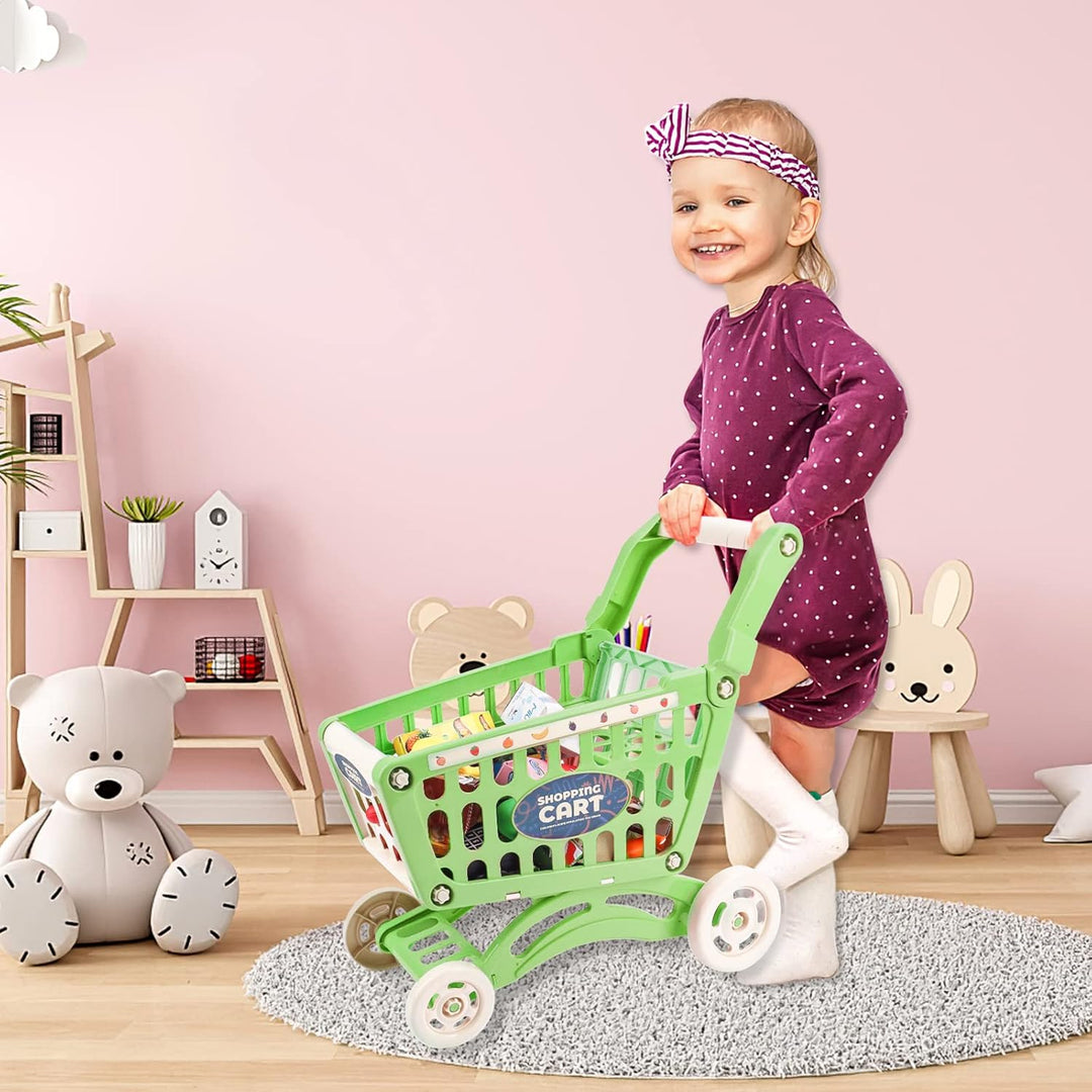 deAO Kinder Einkaufswagen Wagen für Lebensmittel Kleinkinder 65 Lebensmittel Obst Gemüse Pretend Pla