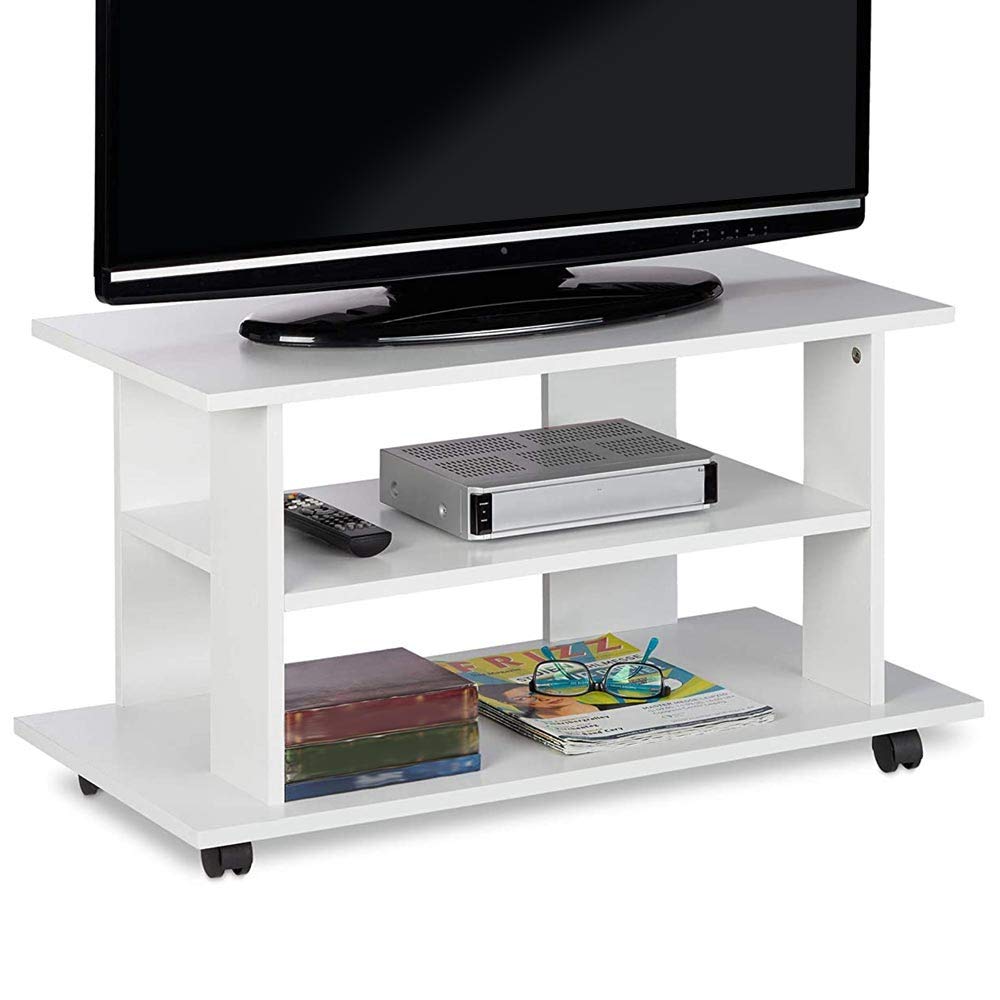 BAKAJI TV-Schrank aus MDF-Holz mit 2 Einlegeböden für Videospiele DVDs und 4 Rollen, modernes Design