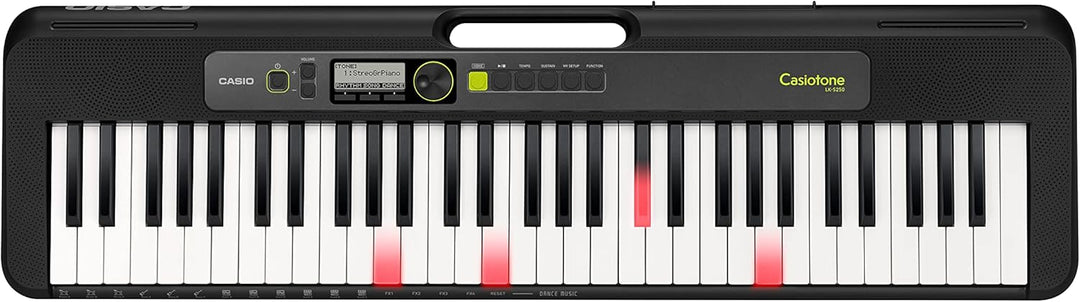 Casio LK-S250 CASIOTONE Leuchttastenkeyboard mit 61 anschlagdynamischen Tasten im Piano-Look mit Beg