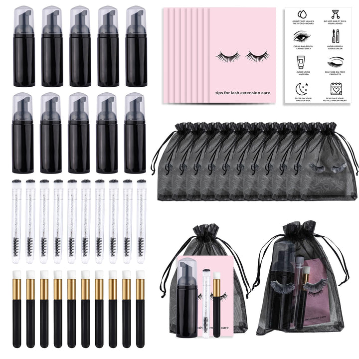 50PCS Lash Shampoo Flaschen Bürsten Set, leere Pumpflasche, Reinigungsbürste, Wimpernverlängerungsro