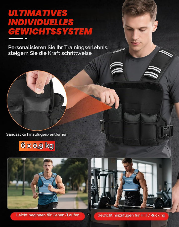 BAGAIL Einstellbare Gewichtsweste für Krafttraining, abnehmbare Eisensandsäcke, verstellbare Brustgr