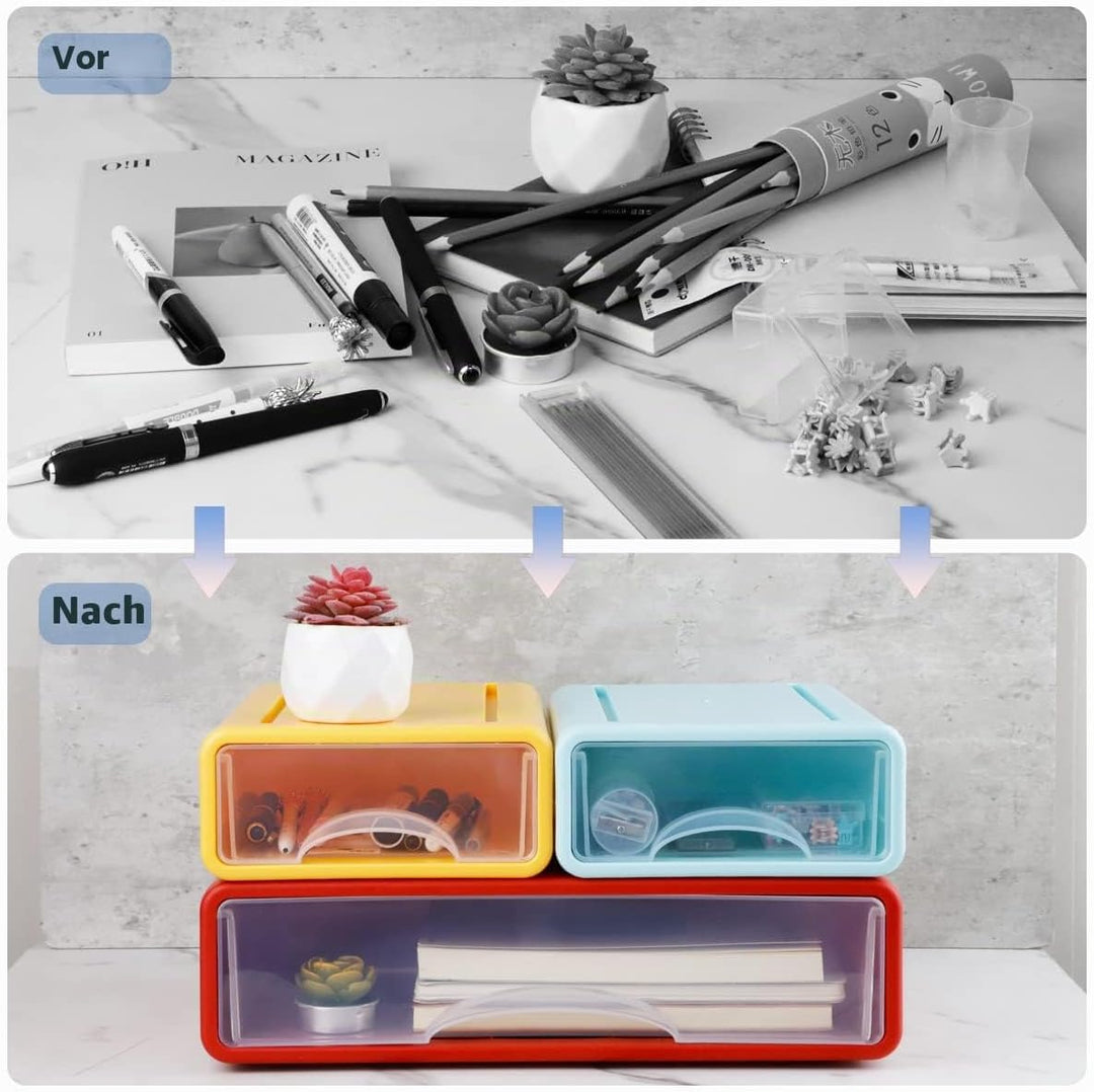 3Pcs Schreibtisch Organizer Schubladen, Stapelbare Desktop Aufbewahrungsbox mit 3 Schubladen, Büro S