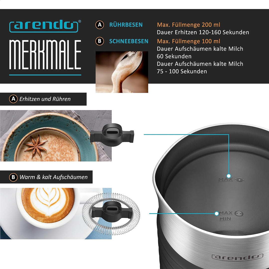 Arendo 1,7 Liter Wasserkocher +automatischer Milchaufschäumer + Langschlitz Toaster 2 Scheiben Toast