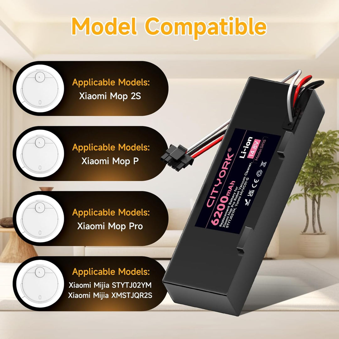 CITYORK 6200mAh 14,4V Li-Ion Akku für Xiaomi Mop 2S / Mop Pro/Mop P, Ersatzakku kompatibel mit Xiaom