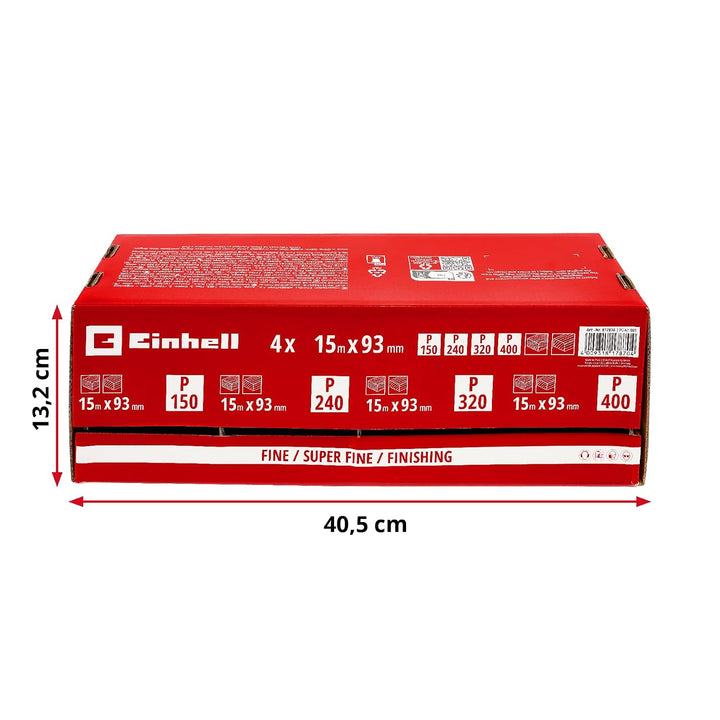 Einhell Schleifpapierrollen-Spender, 93 mm x 15 m | 4 Rollen | Körnung 150 / 240 / 320 / 400 | Alumi