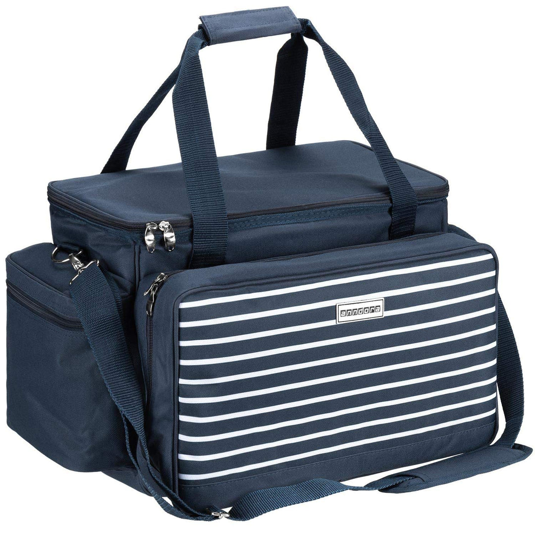 anndora XXL Picknicktasche 6 Personen blau weiss - Vollausstattung 57 Teile Navy Blau Weiss, Navy Bl