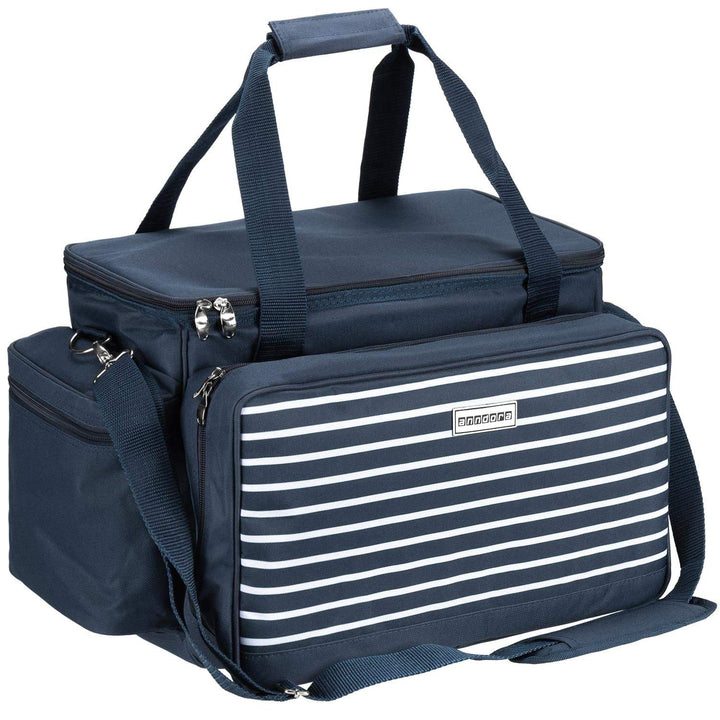 anndora XXL Picknicktasche 6 Personen blau weiss - Vollausstattung 57 Teile Navy Blau Weiss, Navy Bl