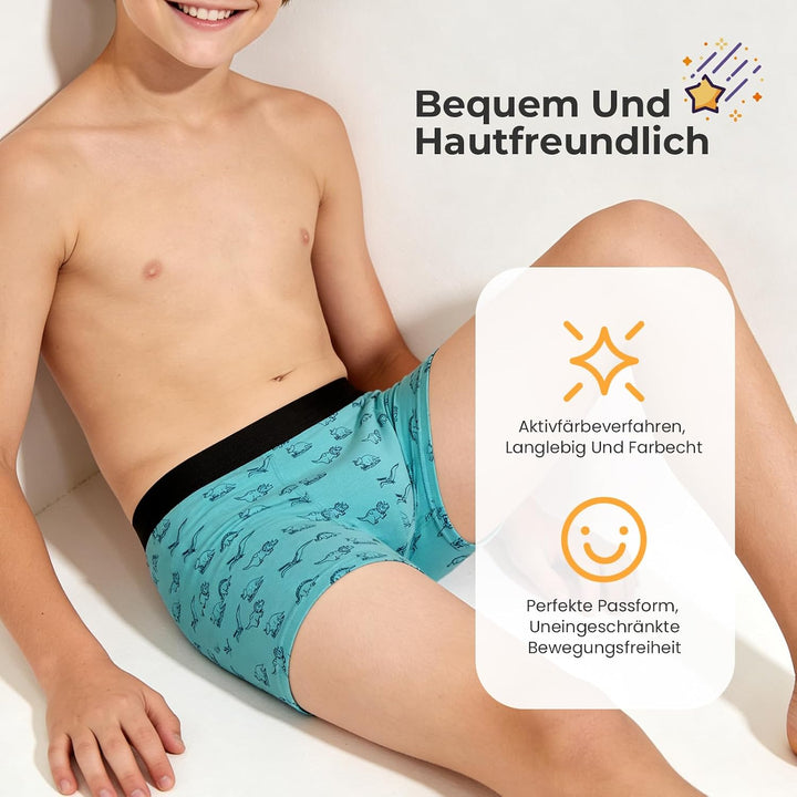 L&K-II 10er Pack Boxershorts Jungen Baumwolle Kinder Unterhosen Jungen Unterwäsche Atmungsaktiv Bequ