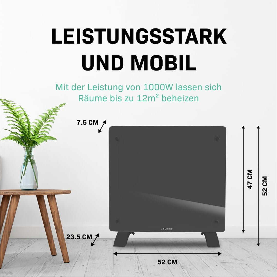 VONROC Elektroheizung, Konvektor-Heizung - Energiesparende elektrische Heizung bis 12m2 - Wand-/Bode
