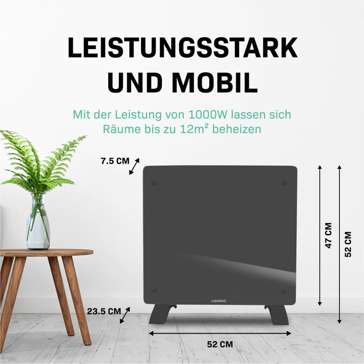 VONROC Elektroheizung, Konvektor-Heizung - Energiesparende elektrische Heizung bis 12m2 - Wand-/Bode