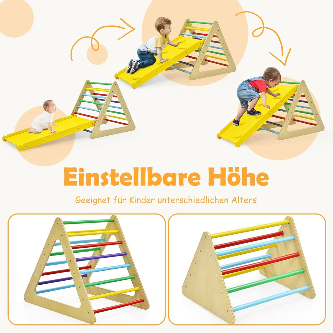 DREAMADE 3 in 1 Kletterdreieck mit Rutschbrett & Leiter, Indoor Klettergerüst klappbar, Holzdreieck
