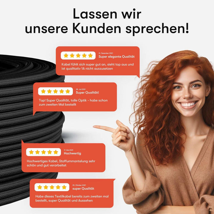 Textilkabel für Lampe, Stoffkabel 3-adrig (3x0,75mm²), Weiss - 5 Meter 5 Meter Weiss, 5 Meter Weiss