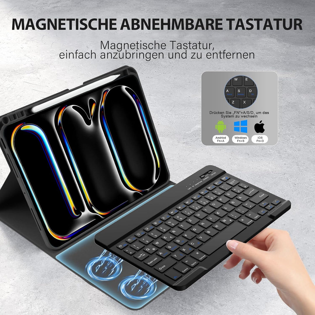 KBCASE Tastatur Hülle für iPad Pro 11 Zoll M4 2024 Hülle mit Deutsche Bluetooth Tastatur mit Bleisti
