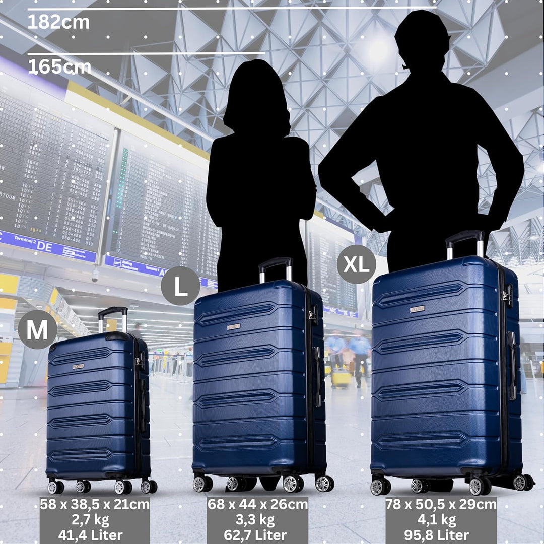 NOWI Hartschalenkoffer Mittelgross – 62,7L Volumen – 8 Rollen 360° drehbar – Leichter ABS Koffer mit
