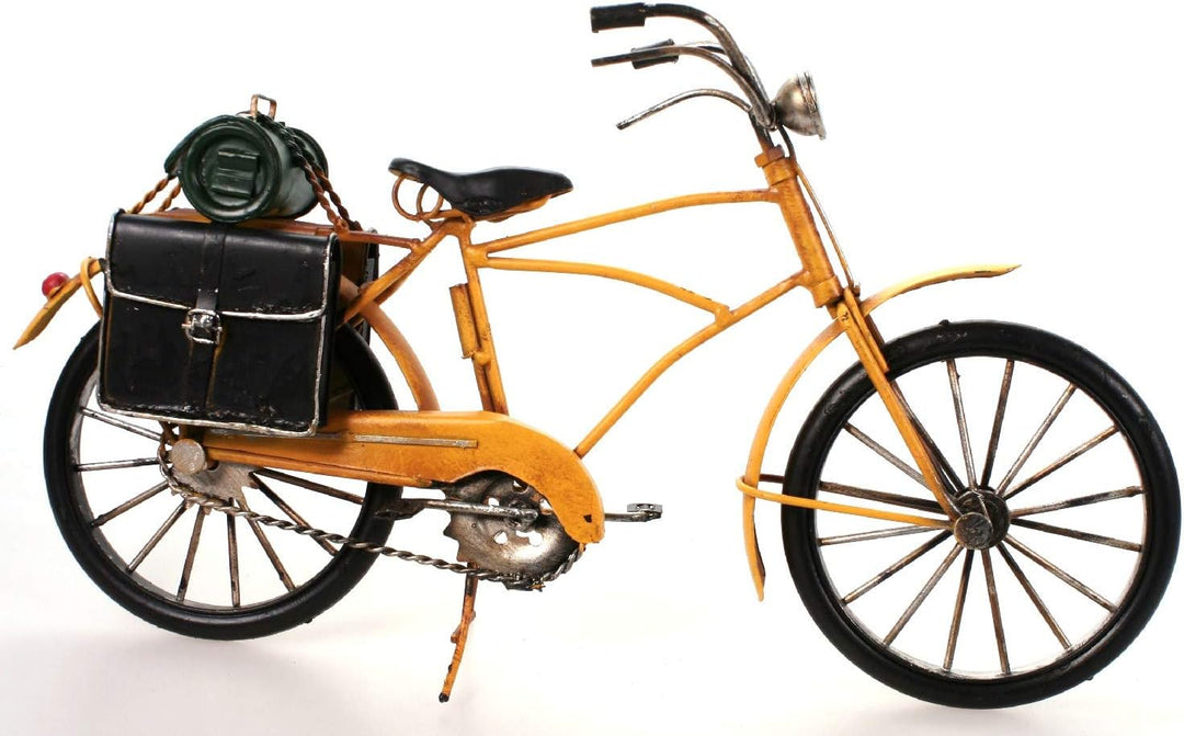 Unbekannt Fahrrad aus Metall 33 cm gelb mit Satteltasche Oldtimer Nostalgie Blech Modell Post Rad Ve