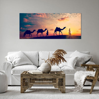 Wandbilder Dekoration Wohnzimmer Kamel Wohnwagen Panorama Bilder auf Leinwand 120x50cm Leinwandbild