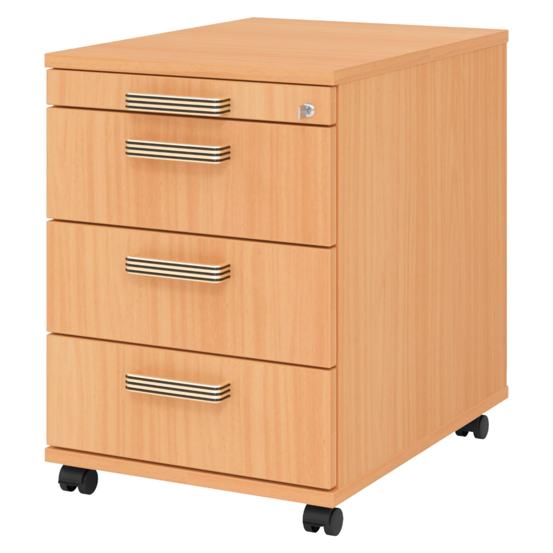 bümö Rollcontainer mit Schubladen, Container abschliessbar aus Holz in Buche - Rollwagen für's Büro