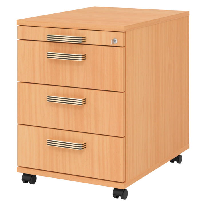 bümö Rollcontainer mit Schubladen, Container abschliessbar aus Holz in Buche - Rollwagen für's Büro