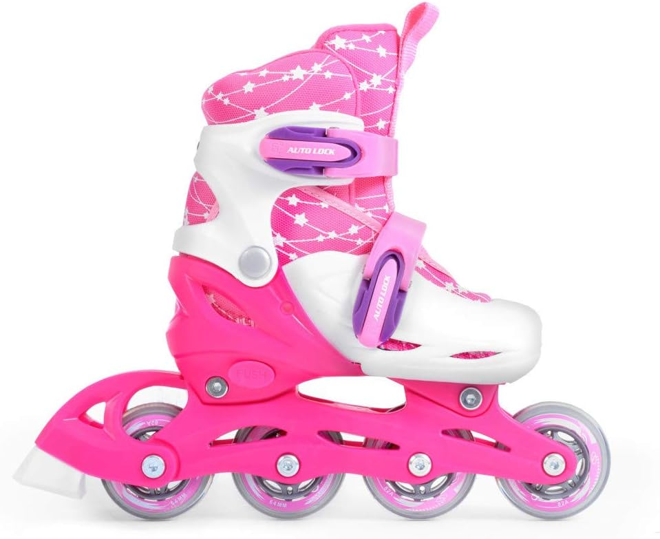 SMJ Kinder Mädchen Set 2in1 Inliner Rollschuhe VERSTELLBAR Inline Skates mit LED Rollen + Schonerset