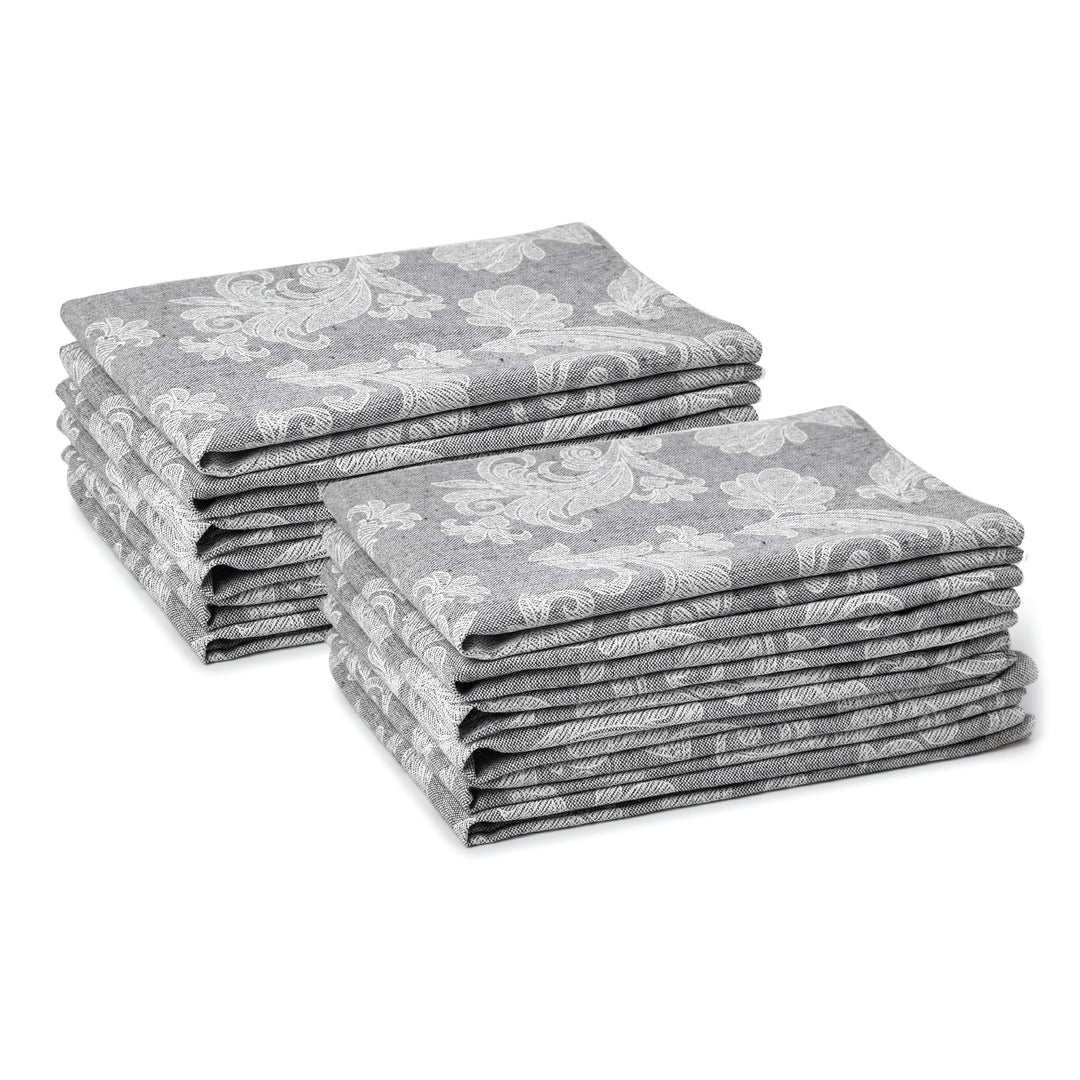 Encasa XO Esstisch Servietten Set von 12 I Grösse 45x45 cm I Blumen Grey Jacquard -Stil Druck Auf Ha