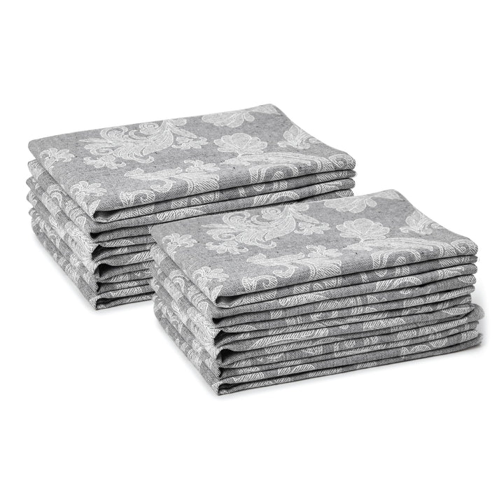 Encasa XO Esstisch Servietten Set von 12 I Grösse 45x45 cm I Blumen Grey Jacquard -Stil Druck Auf Ha
