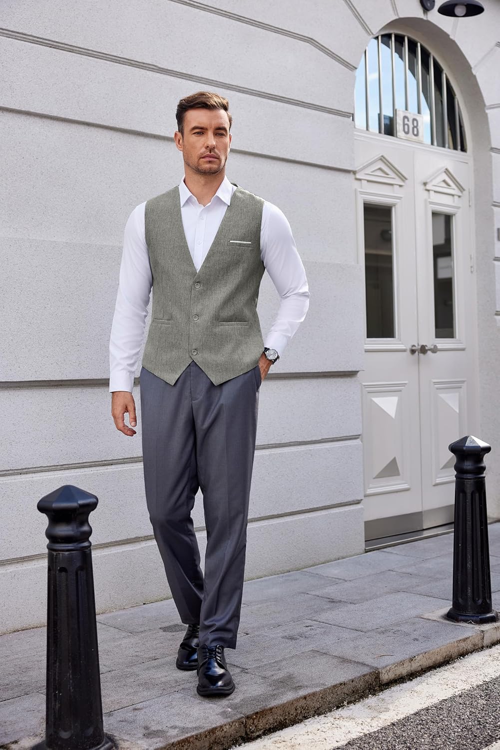 COOFANDY Weste Herren Anzug mit Taschen Anzugweste Gilet Casual Hochzeitsweste V-Ausschnitt Business