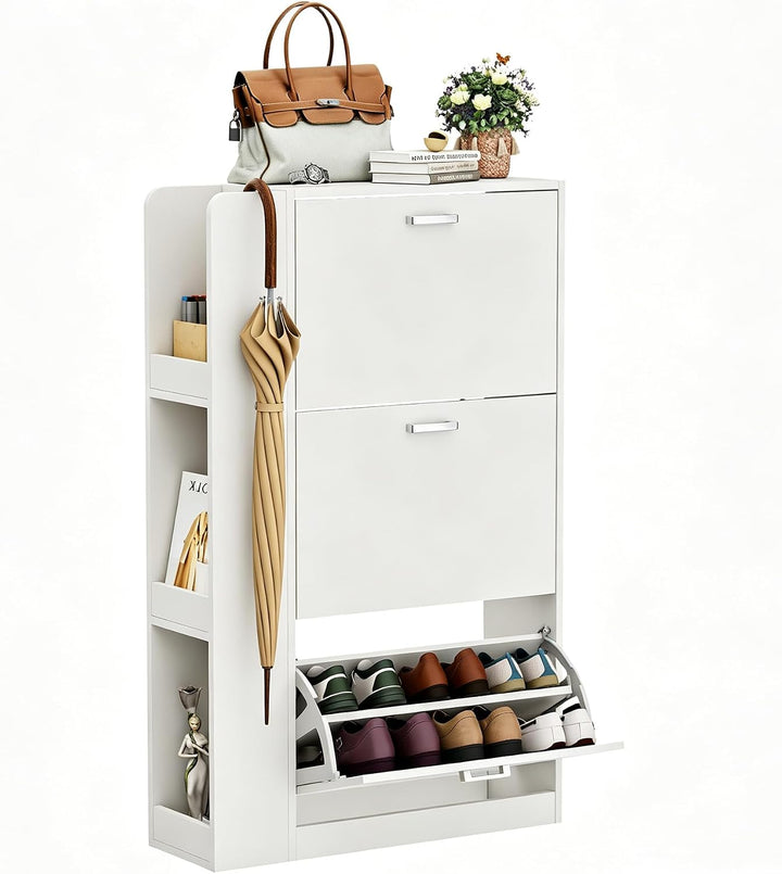 Schuhschrank mit 3 Klappen Schmal Schuhschrank mit 3 Flip-Schuhregal und 3 Ablagefächer platzsparend